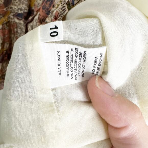 Ulla Johnson Julie Ivory Floral Puff Sleeve V Neck Tiered Mini Dress NEW 10 $445 - Picture 8 of 10